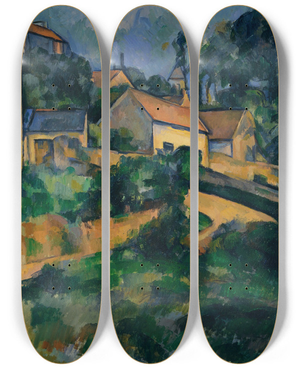 Triptych art skateboard deck of Paul Czanne Turning Road At Montgeroult by Paul Cezanne (1839-1906)