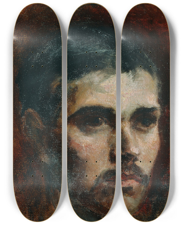 Triptych art skateboard deck of Josef Engelhart Herrenbildnis by Josef Engelhart (1864-1941)