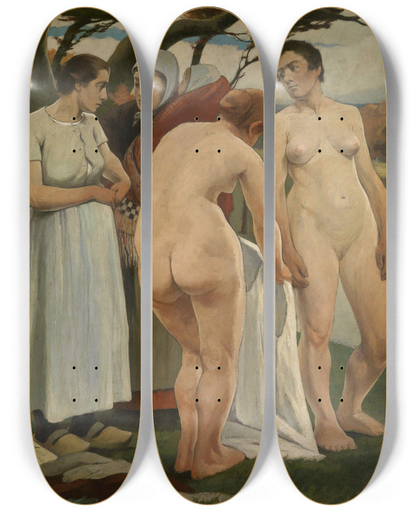 Triptych art skateboard deck of Eugne Laermans Baadsters by Eugene Laermans (1864-1940)