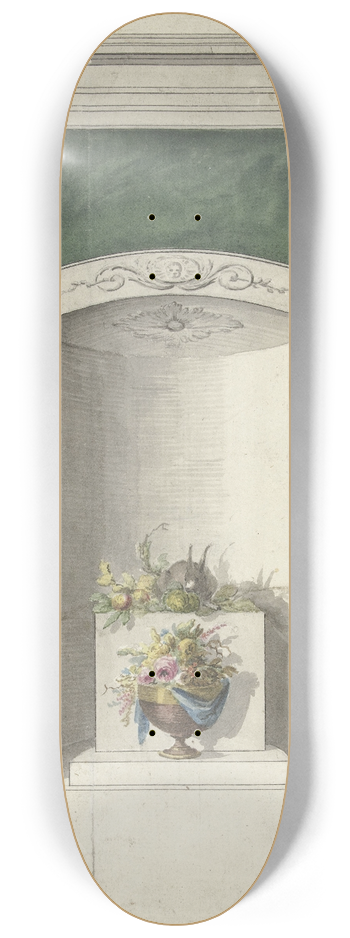 Abraham Meertens - Ontwerp voor kamerversiering met drie nissen waarin bloemenvazen 8.25 inch art skate deck