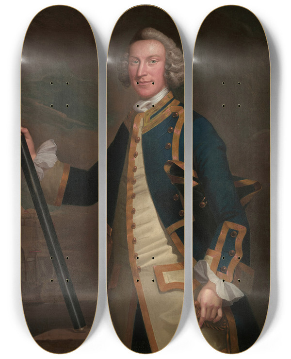 Triptych art skateboard deck of John Wollaston Portrait Of A Naval Officer by John Wollaston (1742-1775)