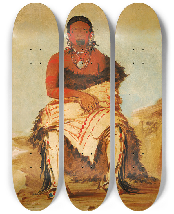 Triptych art skateboard deck of George Catlin Lshahlestwhix Man Chief A Republican Pawnee by George Catlin (1796-1872)