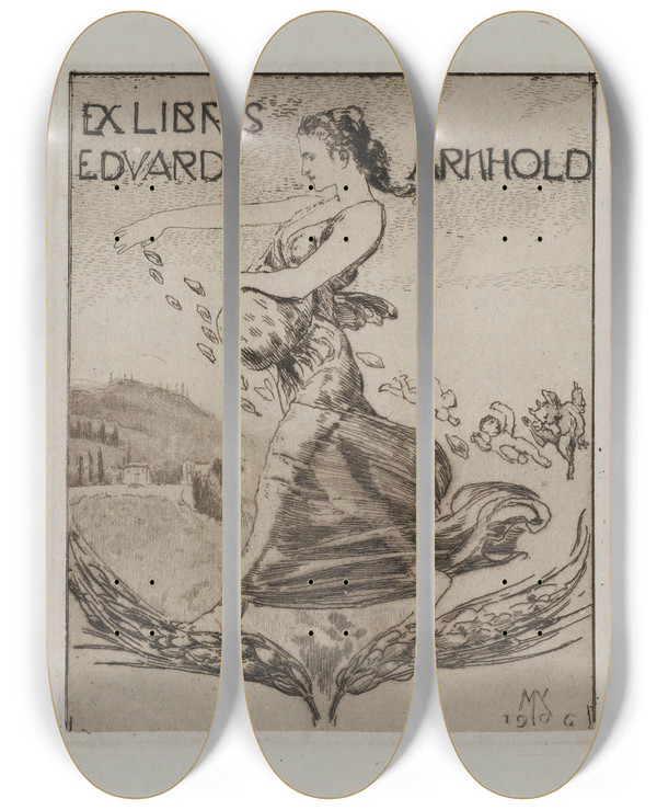 Triptych art skateboard deck of Max Klinger Ex Libris Eduard Arnhold by Max Klinger (1857-1920)