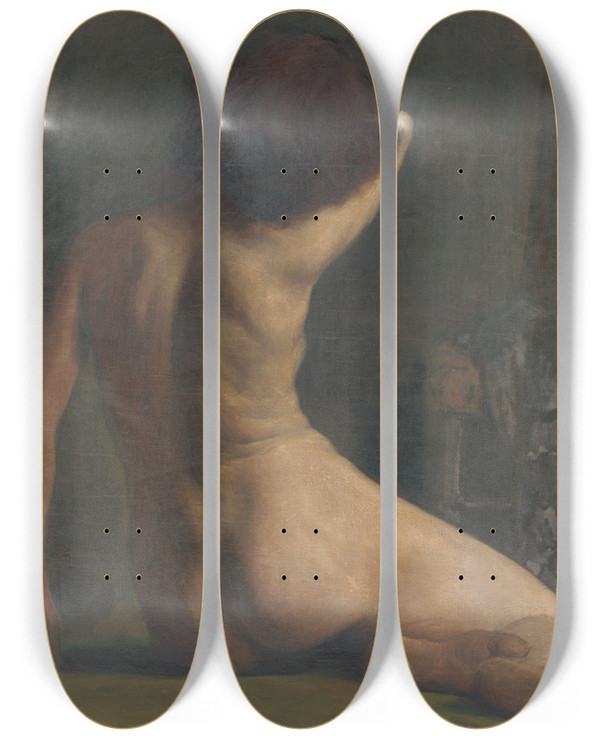Triptych art skateboard deck of Elemr Halszhradil Act by Elemir Halasz Hradil (1873-1948)
