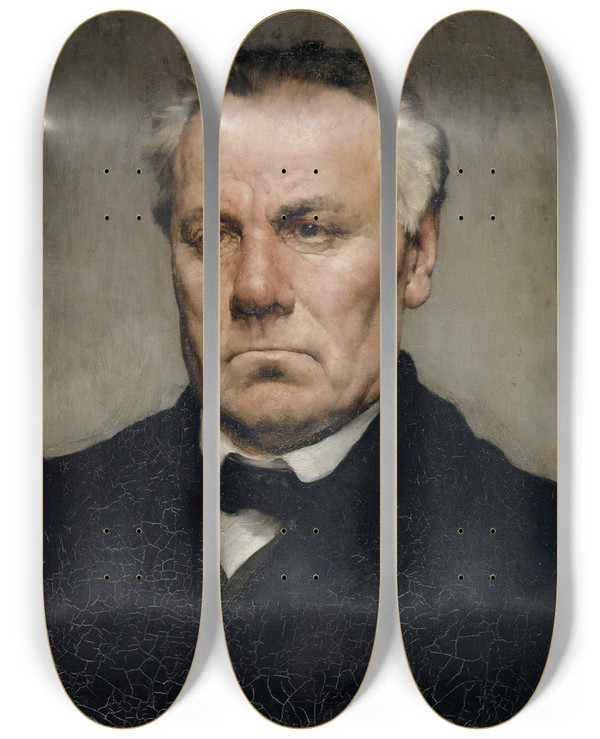Triptych art skateboard deck of Karl Staufferbern Portrait Of A Village Mayor by Karl Stauffer-Bern (1857-1891)