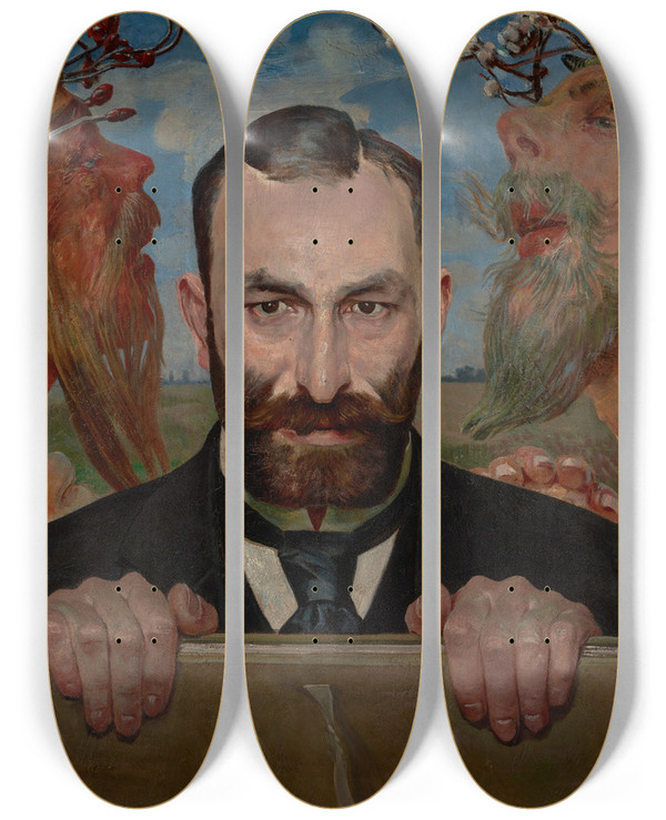 Triptych art skateboard deck of Jacek Malczewski Portrait Of Feliks Jasieski_1 by Jacek Malczewski (1854-1929)