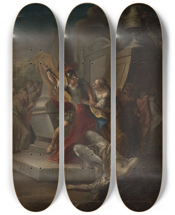 Triptych art skateboard deck of Franciszek Smuglewicz Scene Of The Crime by Franciszek Smuglewicz (1745-1807)