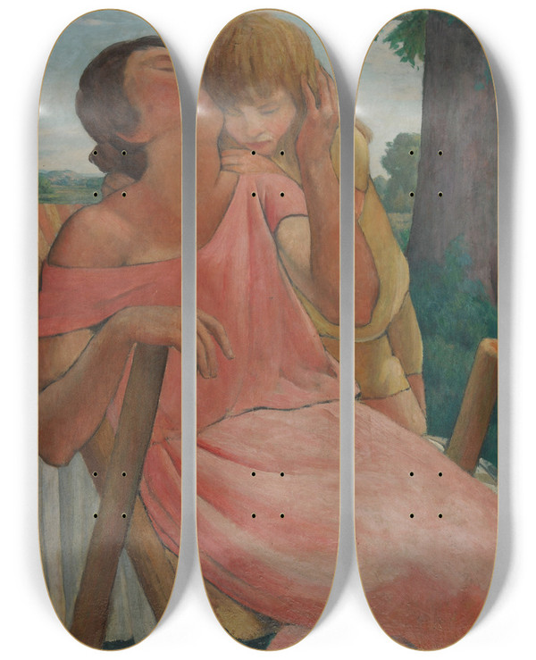 Triptych art skateboard deck of Gustave Pierre La Mre Et Lenfant by Gustave Pierre (1875-1939)