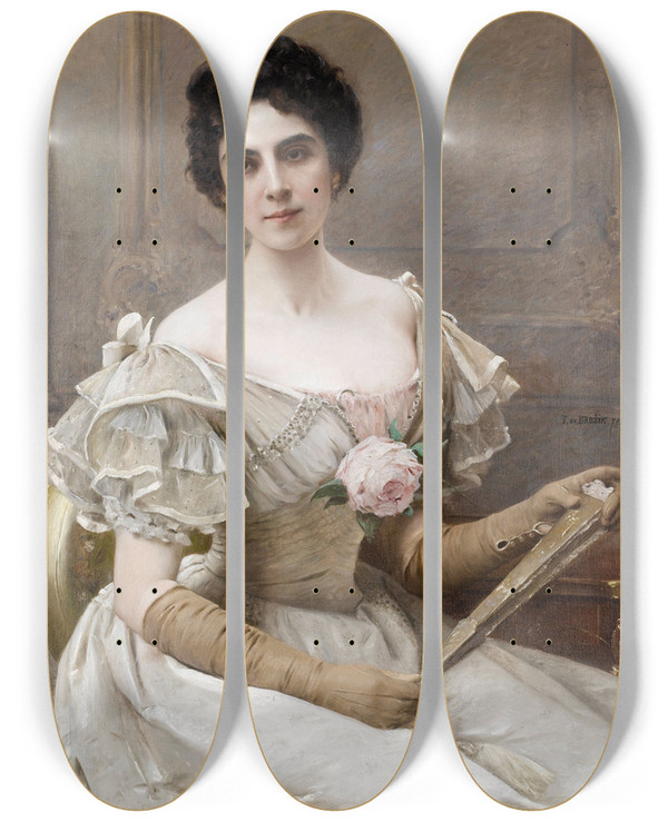 Triptych art skateboard deck of Vclav Brok At The Ball by Vaclav Brozik (1851-1901)