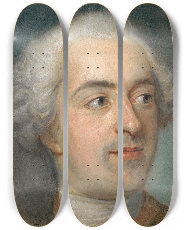 Triptych art skateboard deck of Mauricequentin De La Tour Prparation For A Portrait Of Louis Xv 17101774 by Maurice-Quentin de La Tour (1704-1788)