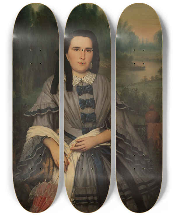 Triptych art skateboard deck of Prilidiano Pueyrredn Retrato De La Seora Elvira Lavalleja De Calzadilla by Prilidiano Pueyrredon (1823-1870)