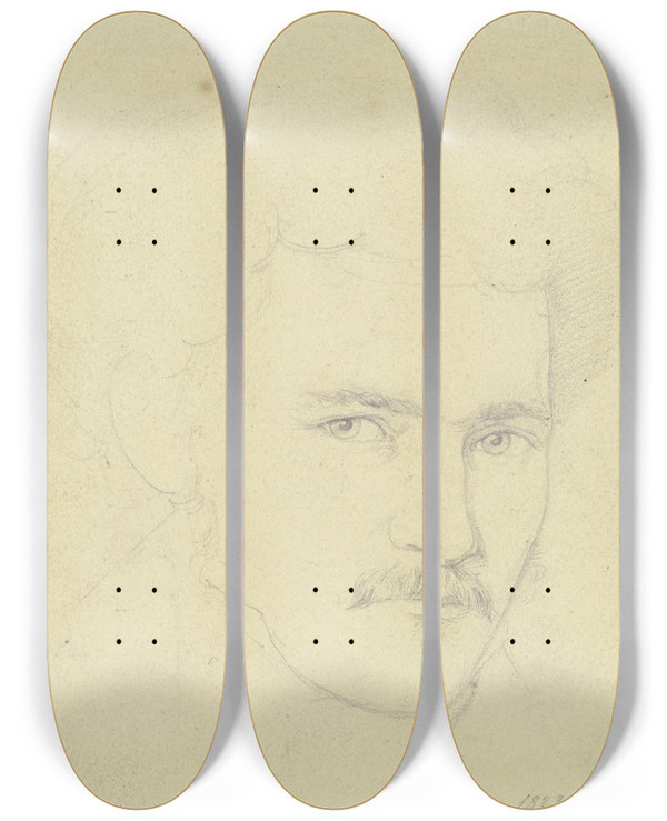 Triptych art skateboard deck of Nikolaus Hoff Bildnis Des Kupferstechers Samuel Amsler by Nikolaus Hoff (1798-1873)
