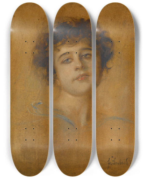 Triptych art skateboard deck of Franz Von Lenbach Portrait Of A Young Woman_1 by Franz Von Lenbach (1836-1904)