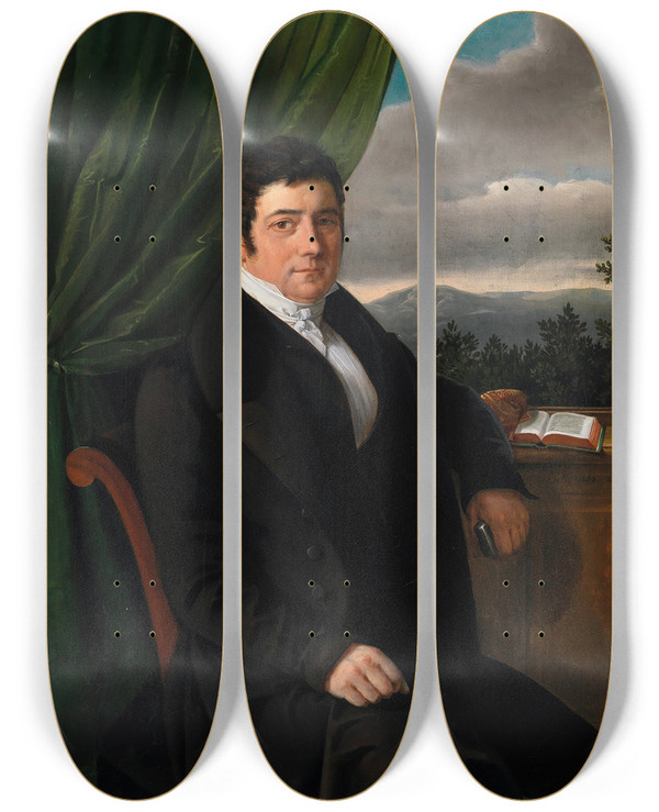 Triptych art skateboard deck of Heinrich Beltz Portrait Burckhardtbischoff_2 by Heinrich Beltz (1801-1869)