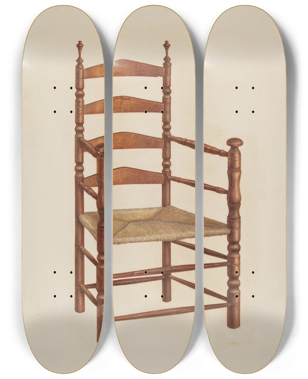 Triptych art skateboard deck of Isadore Goldberg Armchair_1 by Isadore Goldberg