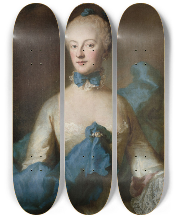 Triptych art skateboard deck of Georg Desmares Portrait De Marieannejosphe De Bavire Margravine De Bade by Georg Desmarees (1697-1776)