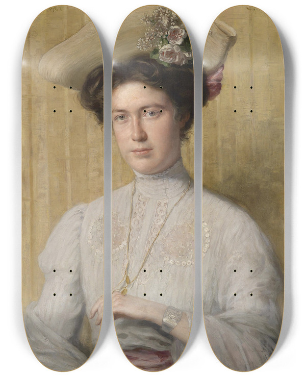 Triptych art skateboard deck of Carl Probst Bildnis Gisela Probst by Carl Probst (1854-1924)