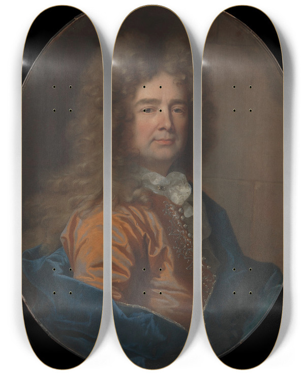 Triptych art skateboard deck of Hyacinthe Rigaud Portrait Of A Man_1 by Hyacinthe Rigaud (1659-1743)