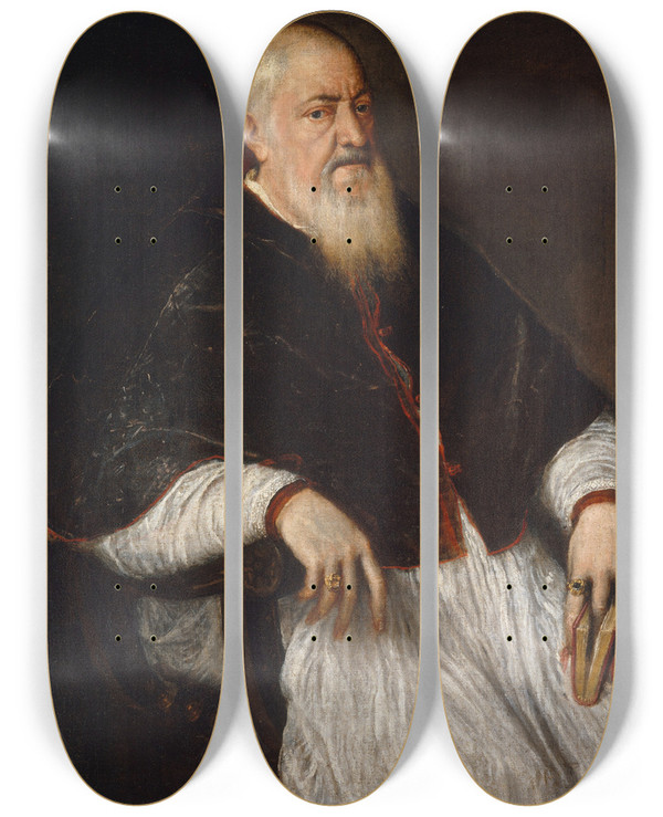 Triptych art skateboard deck of Titian Filippo Archinto Born About 1500 Died 1558 Archbishop Of Milan by Titian (1488-1576)