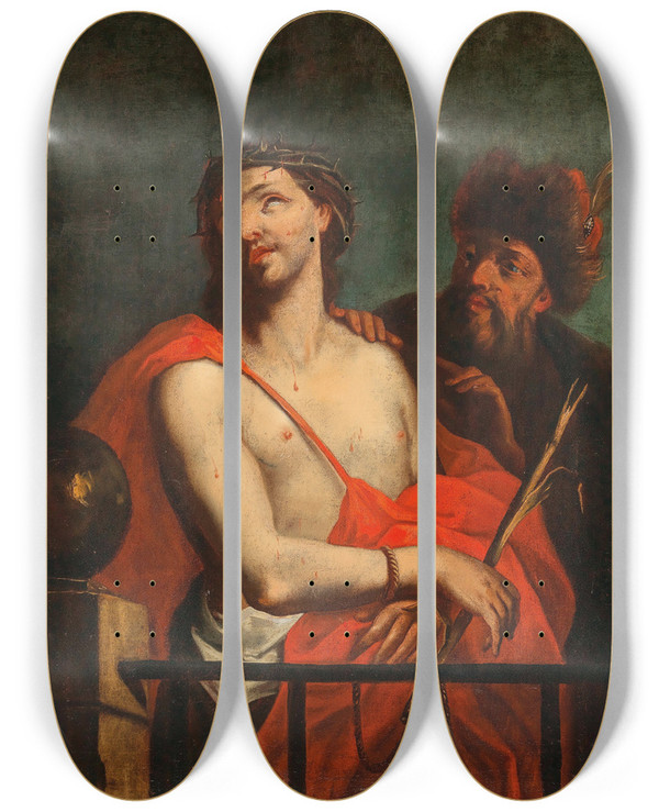 Triptych art skateboard deck of Cesare Ligari Ecce Homo by Cesare Ligari (1716-1770)
