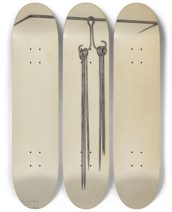 Triptych art skateboard deck of Charles Cullen Skewers And Holder by Charles Cullen (20-)