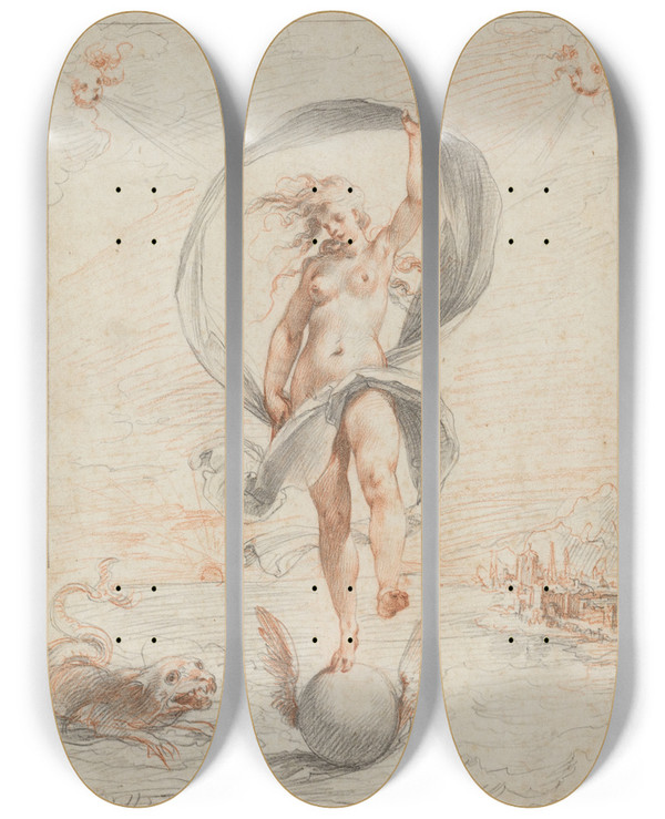 Triptych art skateboard deck of Giuseppe Cesari Allegorical Figure by Giuseppe Cesari (1568-1640)