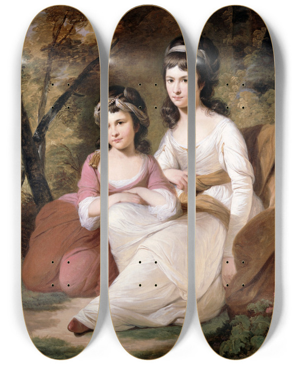 Triptych art skateboard deck of Tilly Kettle Eliza And Mary Davidson by Tilly Kettle (1735-1786)