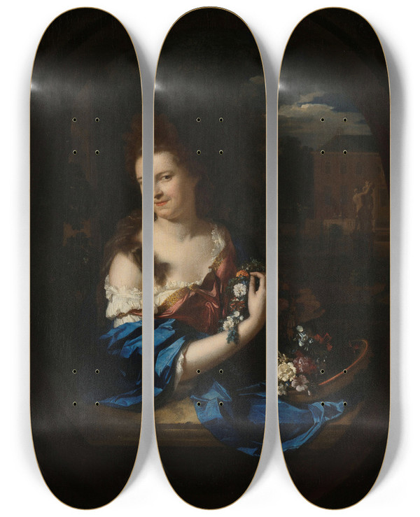 Triptych art skateboard deck of Adriaen Van Der Werff Portrait Of Margaretha Rendorp Wife Of Jan Van De Poll by Adriaen van der Werff (1659-1722)