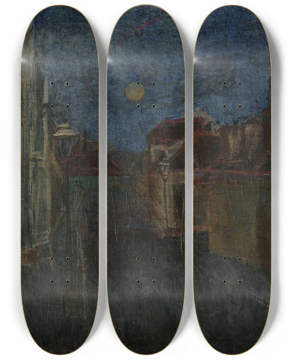 Triptych art skateboard deck of Harald Sohlberg View From Karl Xiis Street by Harald Sohlberg (1877-1935)