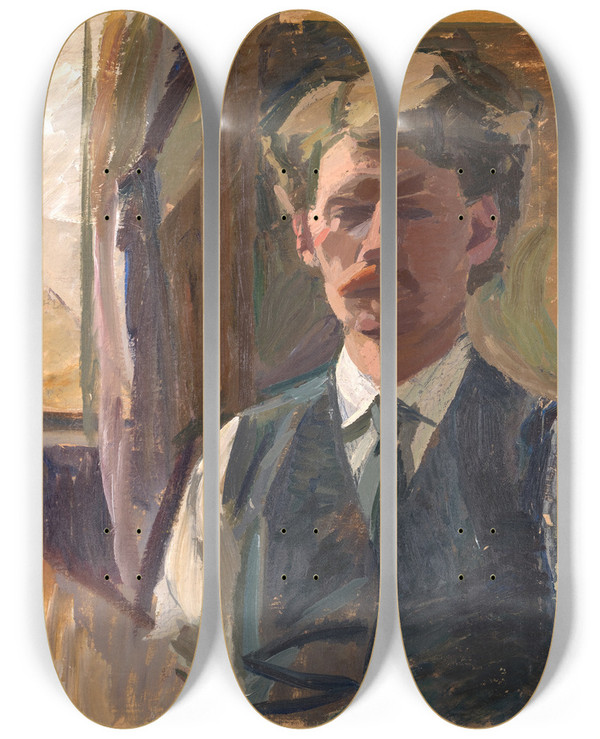 Triptych art skateboard deck of Edvard Weie Selfportrait by Edvard Weie (1879-1943)