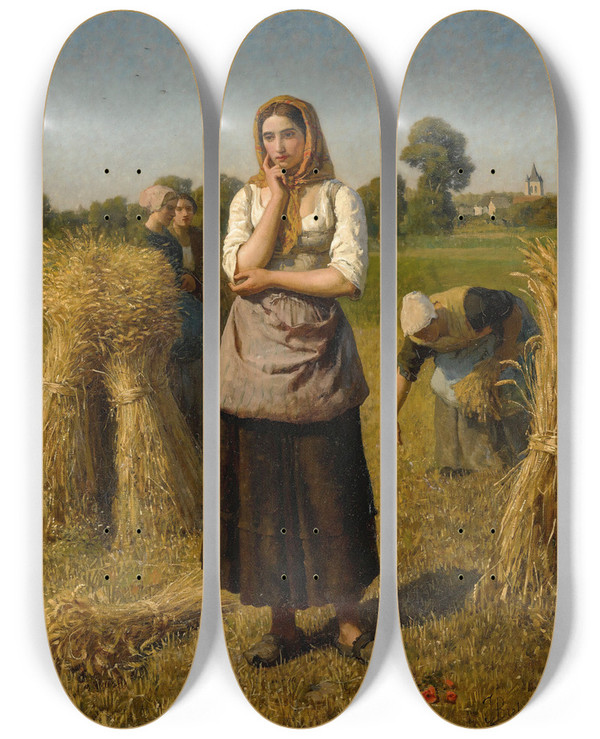 Triptych art skateboard deck of Jules Breton La Glaneuse by Jules Breton (1827-1906)