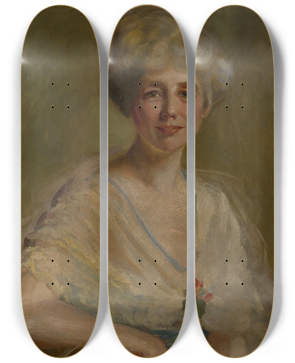 Triptych art skateboard deck of Pierre Troubetzkoy Portrait Ofa Woman by Pierre Troubetzkoy (1864-1936)