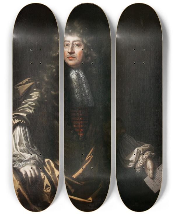 Triptych art skateboard deck of Simon Verelst Portrait Of An Ambassador by Simon Verelst (1644-1721)