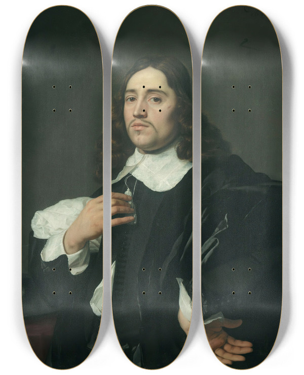 Triptych art skateboard deck of Bartholomeus Van Der Helst Portrait Of A Young Man by Bartholomeus van der Helst (1613-1670)