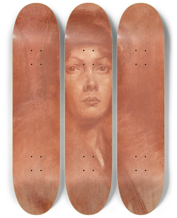 Triptych art skateboard deck of Kos Aranyossy Podobize Mladej Dmy by kos Aranyossy