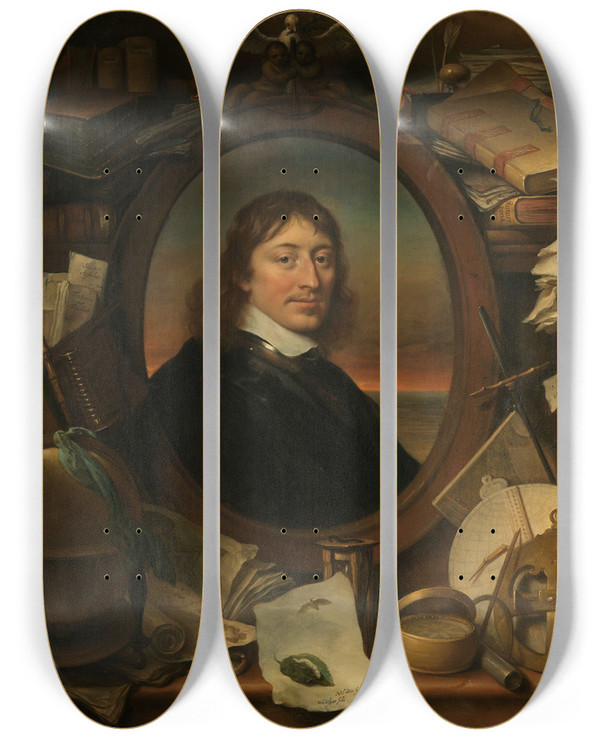 Triptych art skateboard deck of Govert Flinck Gerard Pietersz Hulft 162156 First Councilor And Directorgeneral Of The Dutch East India Company by Govert Flinck (1615-1660)