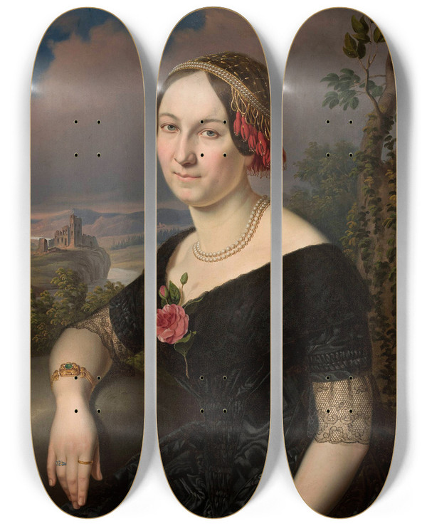 Triptych art skateboard deck of Antoni Murzynowski Portrait Of A Lady by Antoni Murzynowski (1818-1896)