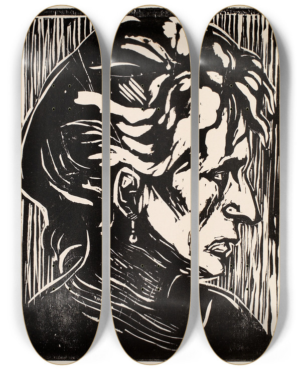 Triptych art skateboard deck of Edvard Munch Portrait Of An Elderly Lady Study Of A Head by Edvard Munch (1863-1944)