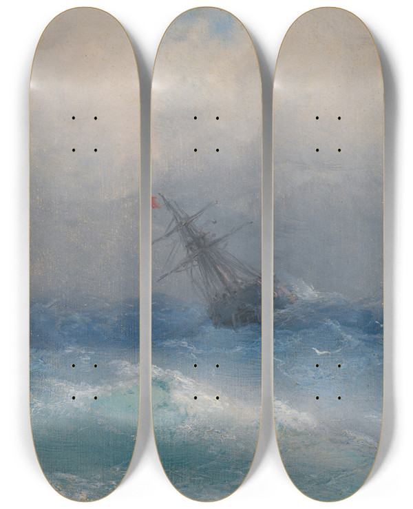 Triptych art skateboard deck of Ivan Konstantinovich Aivazovsky Shipwreck by Ivan Konstantinovich Aivazovsky (1817-1900)
