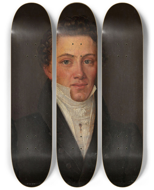 Triptych art skateboard deck of Knud Baade Portrait Of Johan Tscherning by Knud Baade (1808-1879)