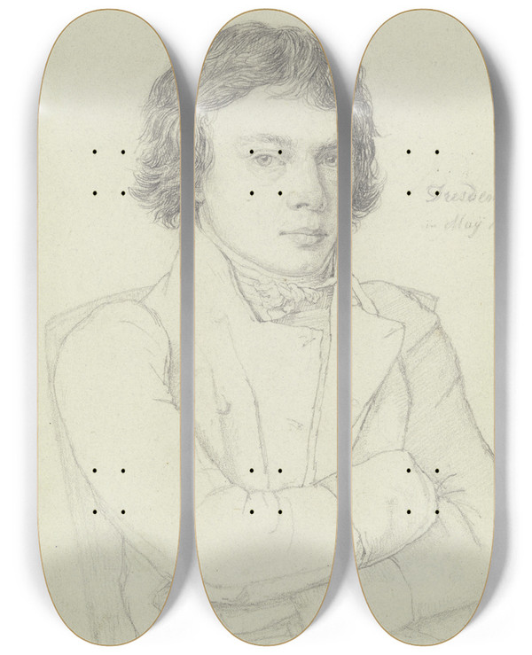 Triptych art skateboard deck of Nikolaus Hoff Bildnis Des Hannoveraner Historienmalers Heinrich Schulz by Nikolaus Hoff (1798-1873)