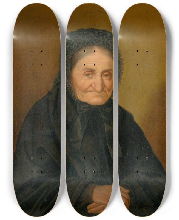 Triptych art skateboard deck of Peter Michal Boh Portrait Of An Old Woman by Peter Michal Bohun (1822-1879)