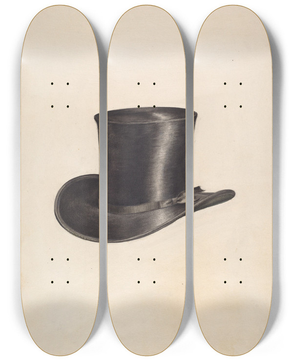 Triptych art skateboard deck of Henry De Wolfe Quaker Mans Hat by Henry De Wolfe