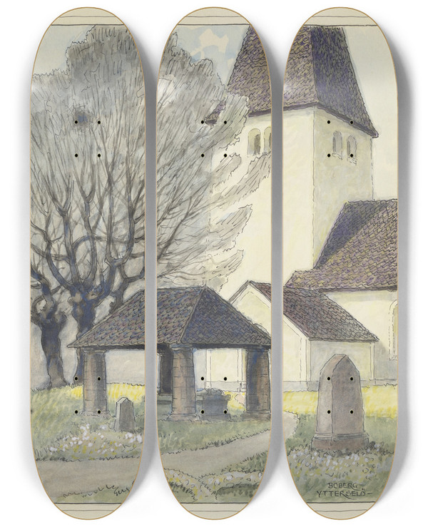 Triptych art skateboard deck of Ferdinand Boberg Yttersel by Ferdinand Boberg (1860-1946)