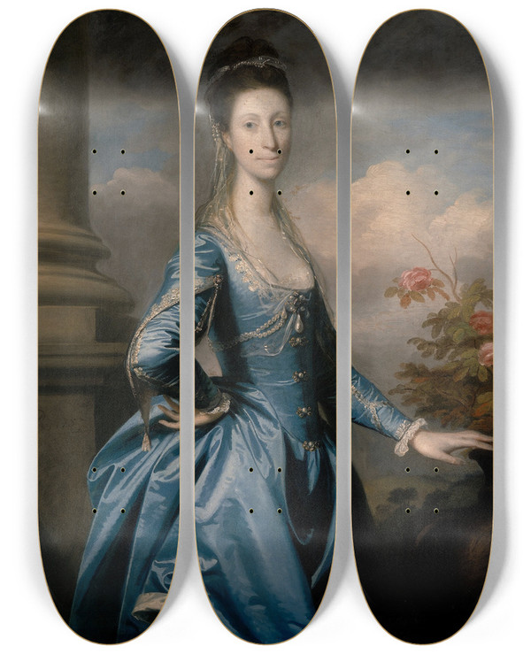 Triptych art skateboard deck of Sir Joshua Reynolds Miss Elizabeth Ingram by Sir Joshua Reynolds (1723-1792)
