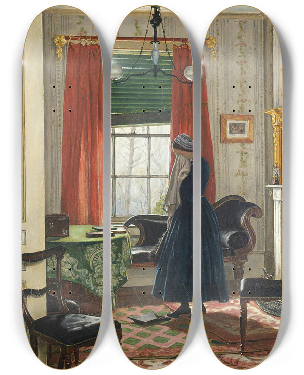 Triptych art skateboard deck of A Erwood The First Place by A Erwood (1860-1869)