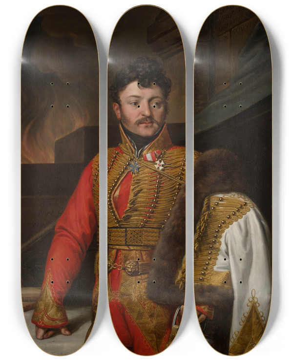 Triptych art skateboard deck of Josef Abel Der Kk Feldmarschalleutnant Ferdinand Graf Von Wartensleben by Josef Abel (1764-1818)