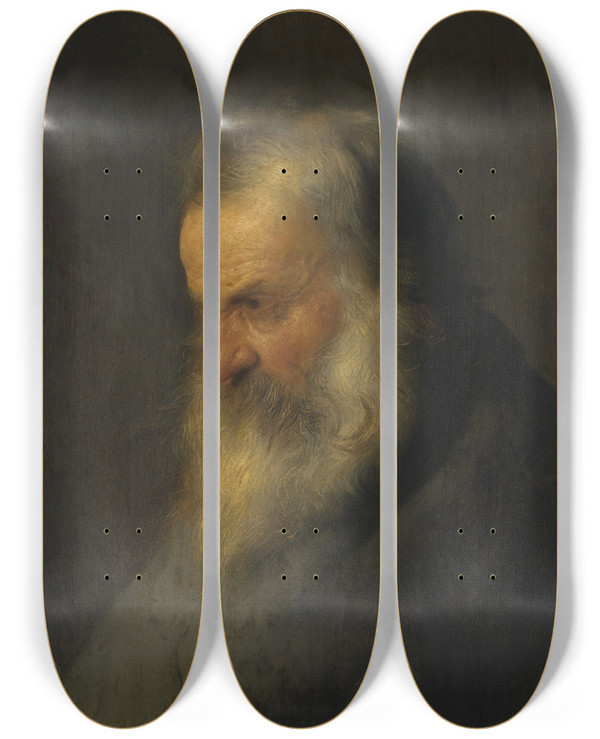 Triptych art skateboard deck of Jan Lievens Head Of A Bearded Man by Jan Lievens (1607-1674)