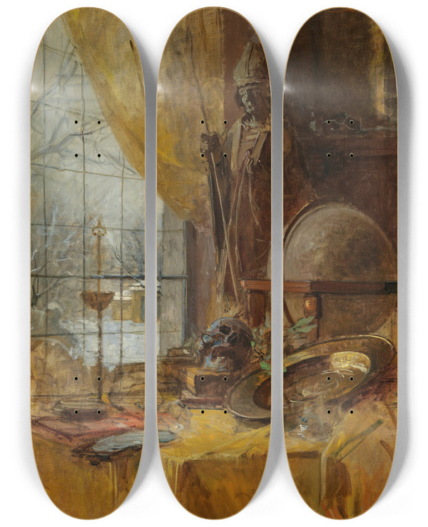 Triptych art skateboard deck of Carl Moll Atelieransicht by Carl Moll (1861-1945)