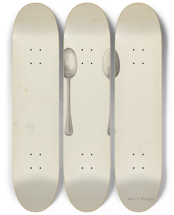 Triptych art skateboard deck of David P Willoughby Silver Teaspoon_2 by David P Willoughby